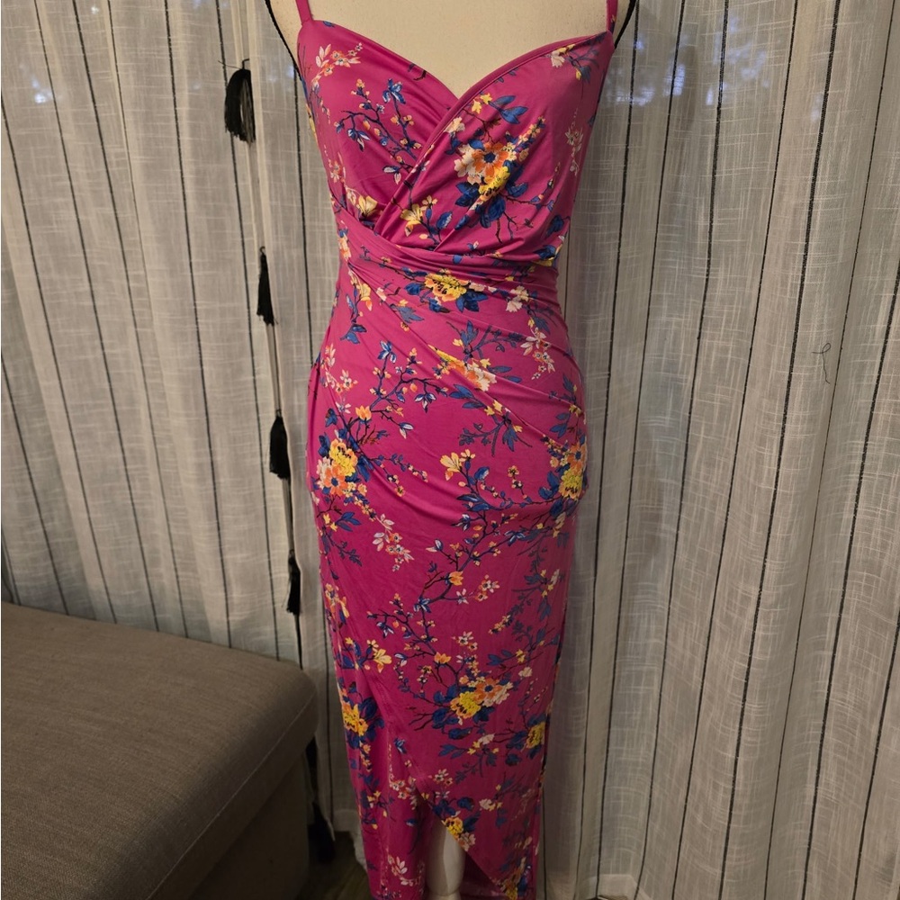 Rachel Vibrant Pink Floral Midi Dress